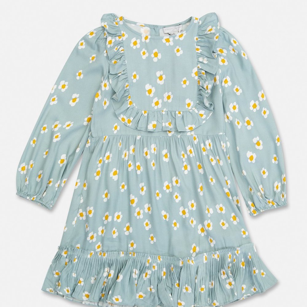Stella McCartney Kids Daisy Frill Twill Dress Size 10  Green Sage Multi Viscose